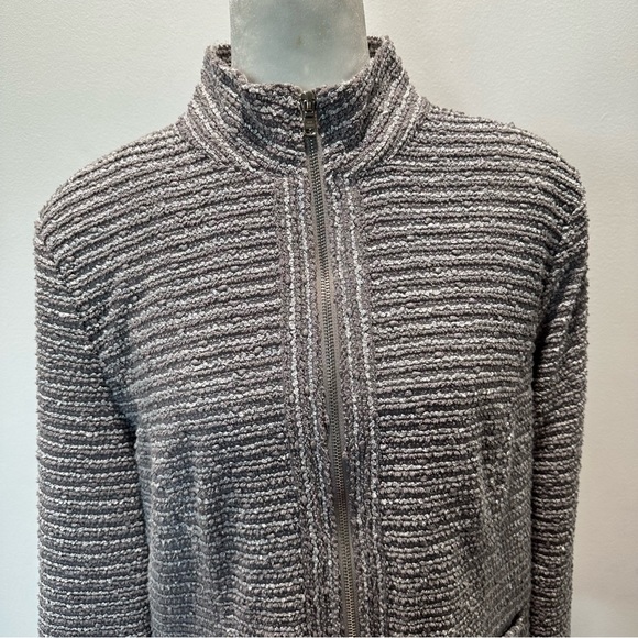 Erin London Pleated Grey Two Tone Collared Full Zip Up Jacket Women’s size XL - Picture 6 of 13